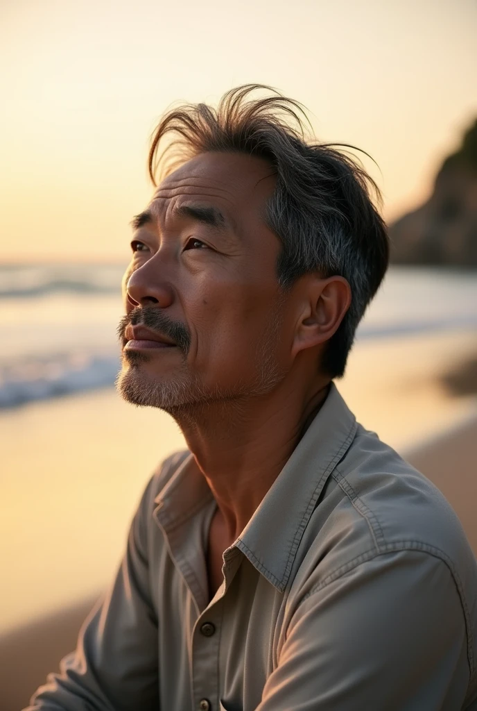 Asian man at the beach，Reality，Portrait Photography