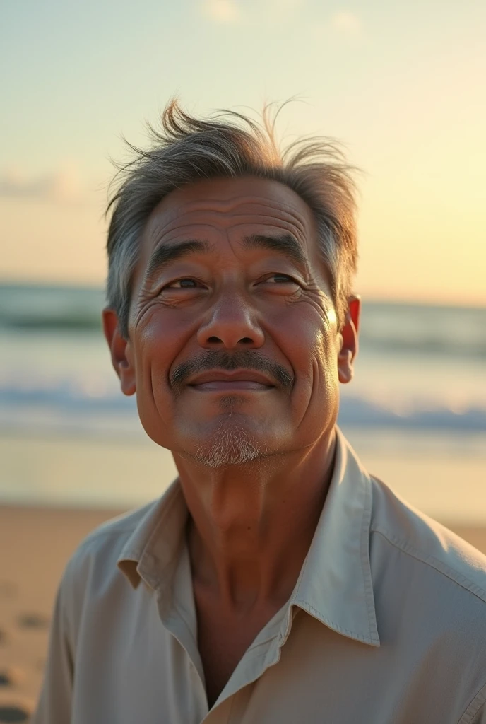 Asian man at the beach，Reality，Portrait Photography