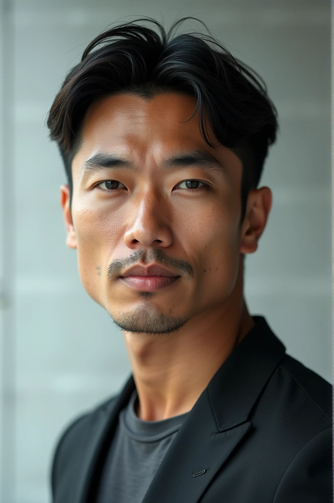 4 DIMENSIONAL PHOTO OF A 45 YEAR OLD HONDSOME MAN WITH SHORT BLACK HAIR AND A USUAL INDONESIAN NOSE