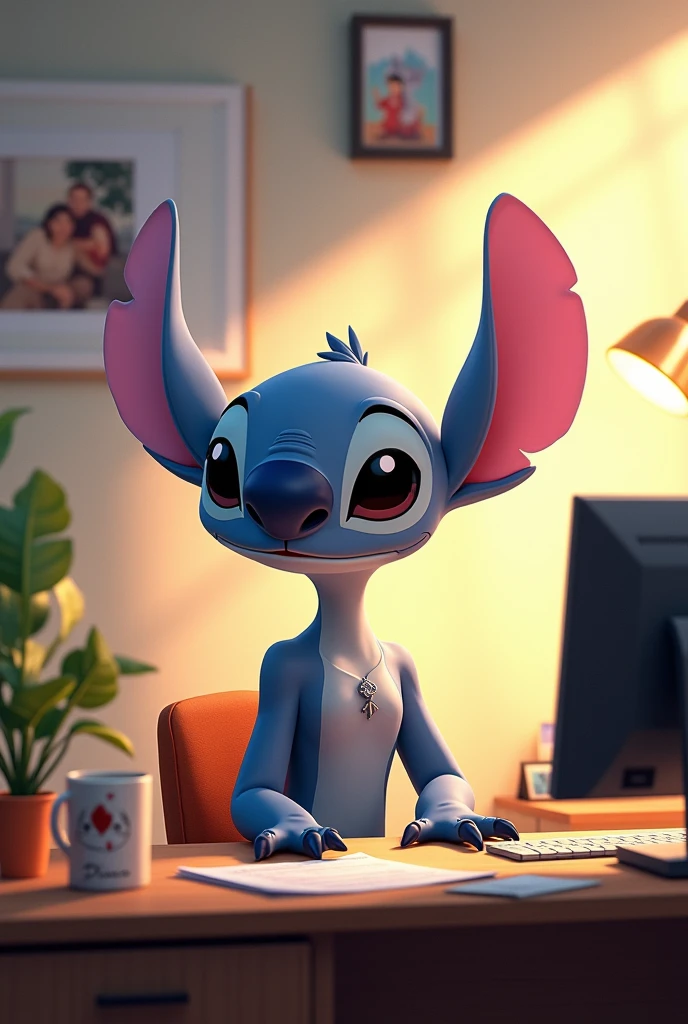 Angel, la copine de Stitch du film "lilo et stitch" reprend le travail après ses vacances et travail comme gestionnaire de paie