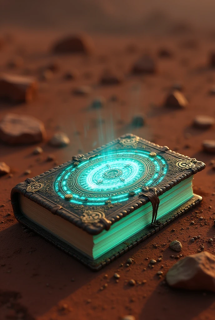 Magic book discovered on planet Mars. Bioluminescence Cinematics. work of art. high resolution. Harmony of colored light. Fantastic and brilliant. complexdetails . stele.