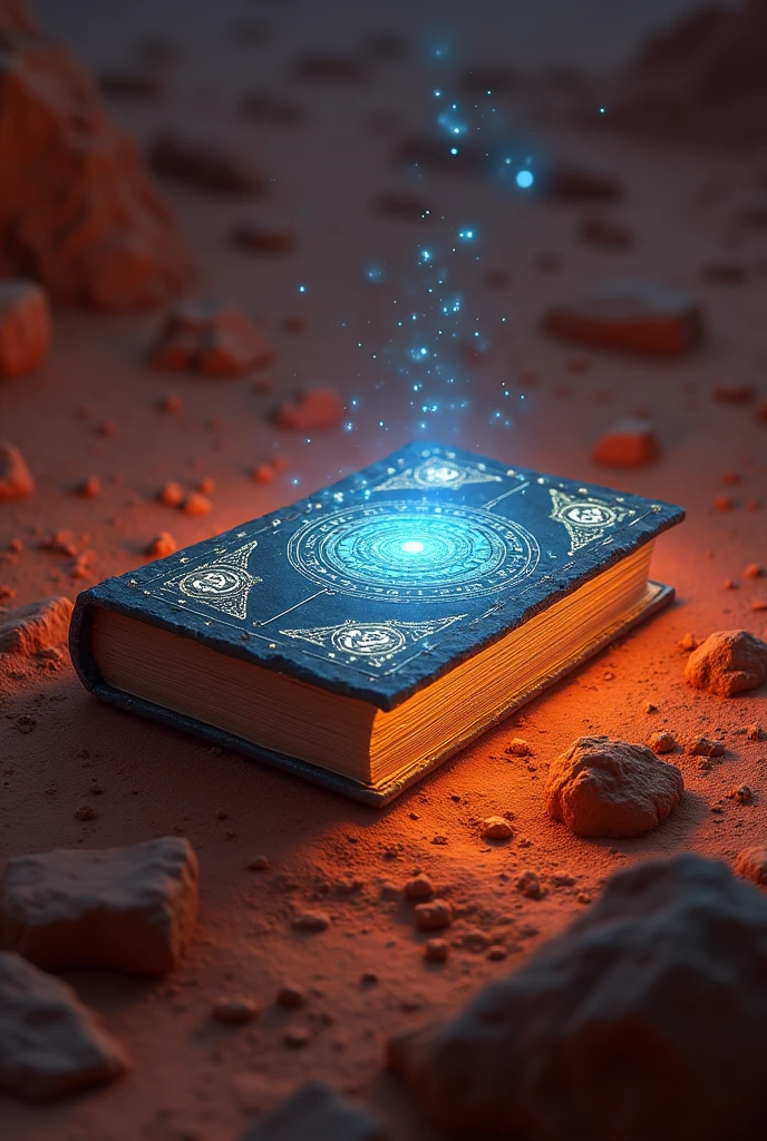 Magic book discovered on planet Mars. Bioluminescence Cinematics. work of art. high resolution. Harmony of colored light. Fantastic and brilliant. complexdetails . stele.