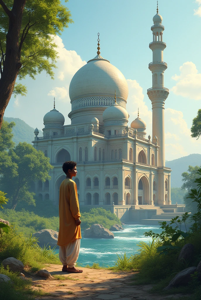 Beautiful mosque, Bangladesh, a Muslim boy infornt