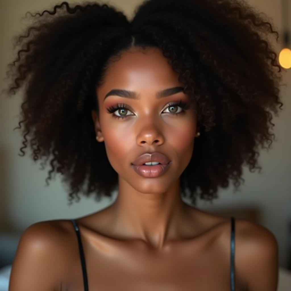 imagine facing the viewer, A woman who mixes two very different nationalities physically and creates a 19-year-old woman with perfect skin, charming look,, She is the most beautiful woman in the world, She is an Instagram influencer and a very seductive woman.( same woman in different pose grey eyes)