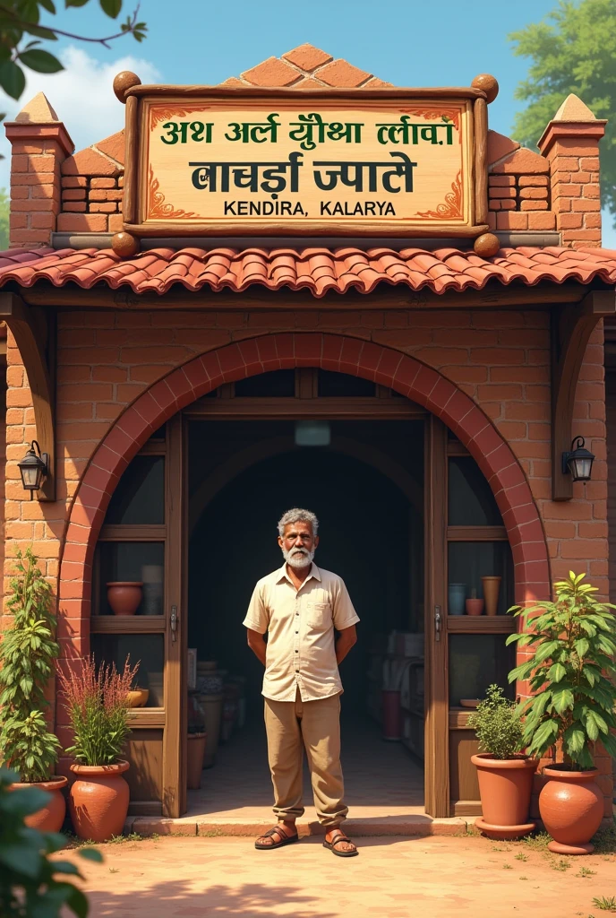 A person standing in front of a shop named as " Jai siya ram krishi seva kendra , kalariya "