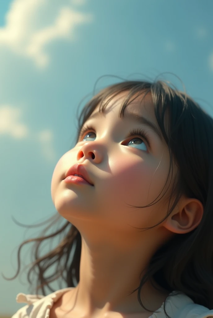 Girl looking up in the sky close up