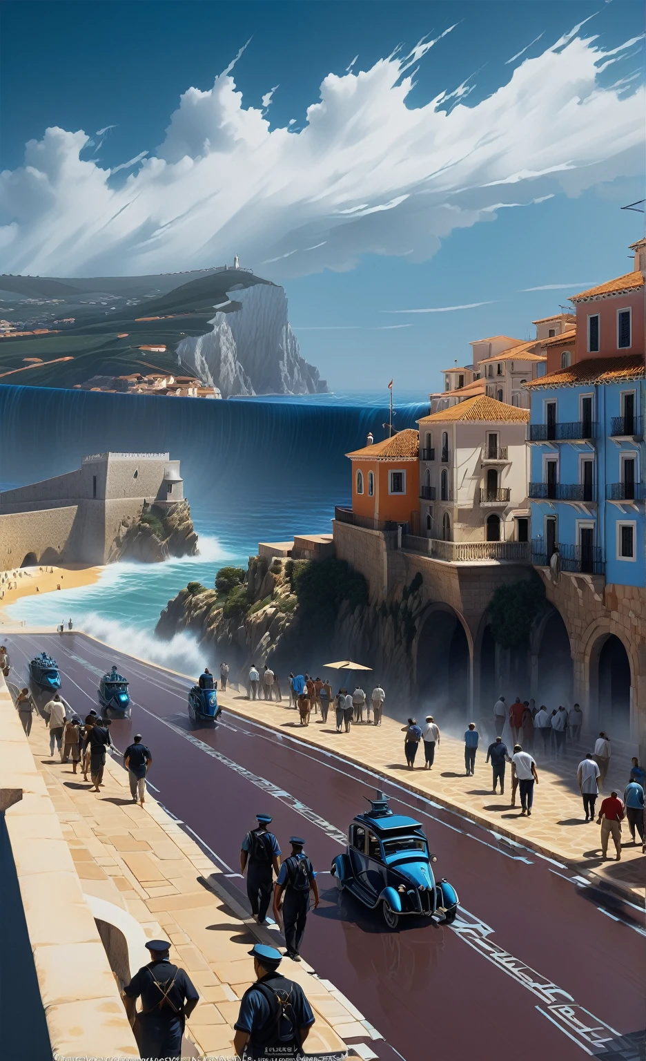 Nazaré Nautical vol..2 Old Town, by Luis Duarte, Nanopunk, blue shading, Nazareth style, Water Element, Our myth, Graphical user interface, space art, Sci-Fic Art, Black Influence, NijiExpress 3D v3, kinetic art, Datanoshing, oil painting, Ink v3, splash style, arte abstrata, abstract tech, Elements of cyber technology, futurist, Epic style, Illustrated v3, Deco Influence, Estilo AirBrush, drawning