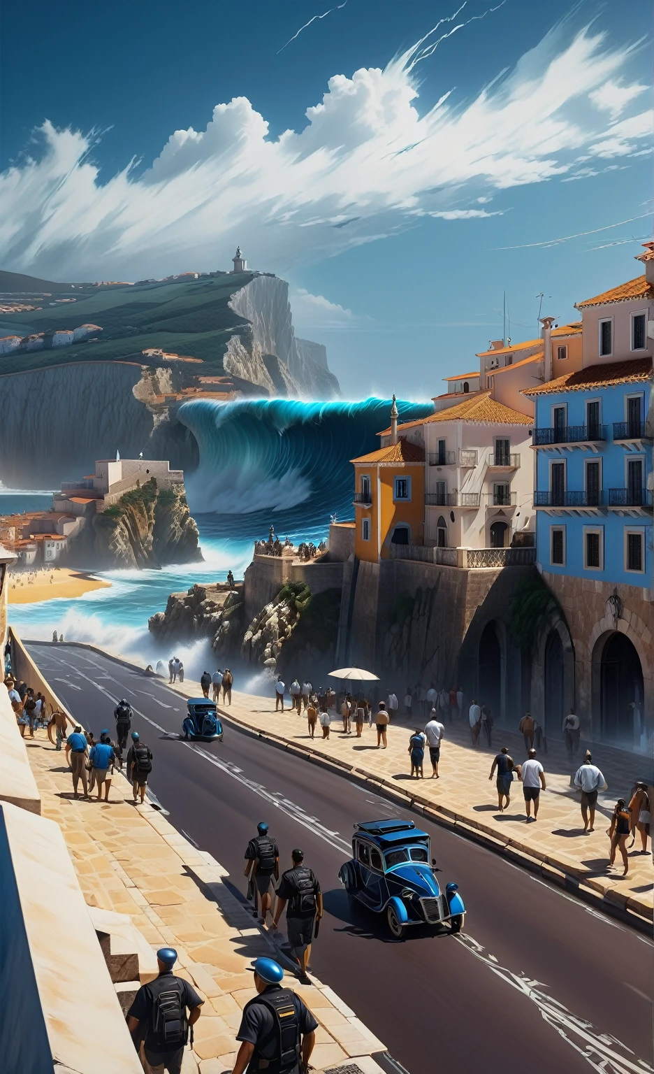 Nazaré Nautical vol..2 Old Town, by Luis Duarte, Nanopunk, blue shading, Nazareth style, Water Element, Our myth, Graphical user interface, space art, Sci-Fic Art, Black Influence, NijiExpress 3D v3, kinetic art, Datanoshing, oil painting, Ink v3, splash style, arte abstrata, abstract tech, Elements of cyber technology, futurist, Epic style, Illustrated v3, Deco Influence, Estilo AirBrush, drawning