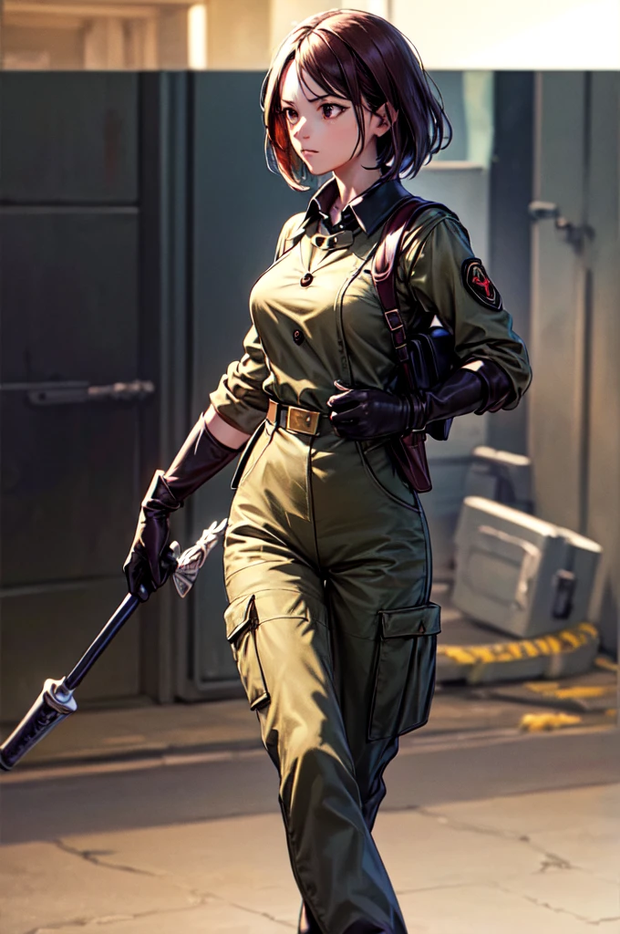 (masterpiece, best quality, high resolution, Unity 8k Wallpaper, Extremely detailed CG:1), (illustration:1.0), 1 Girl,Solitary, whip, Gloves, uniform, army, army ,belt, Necklace, Pants