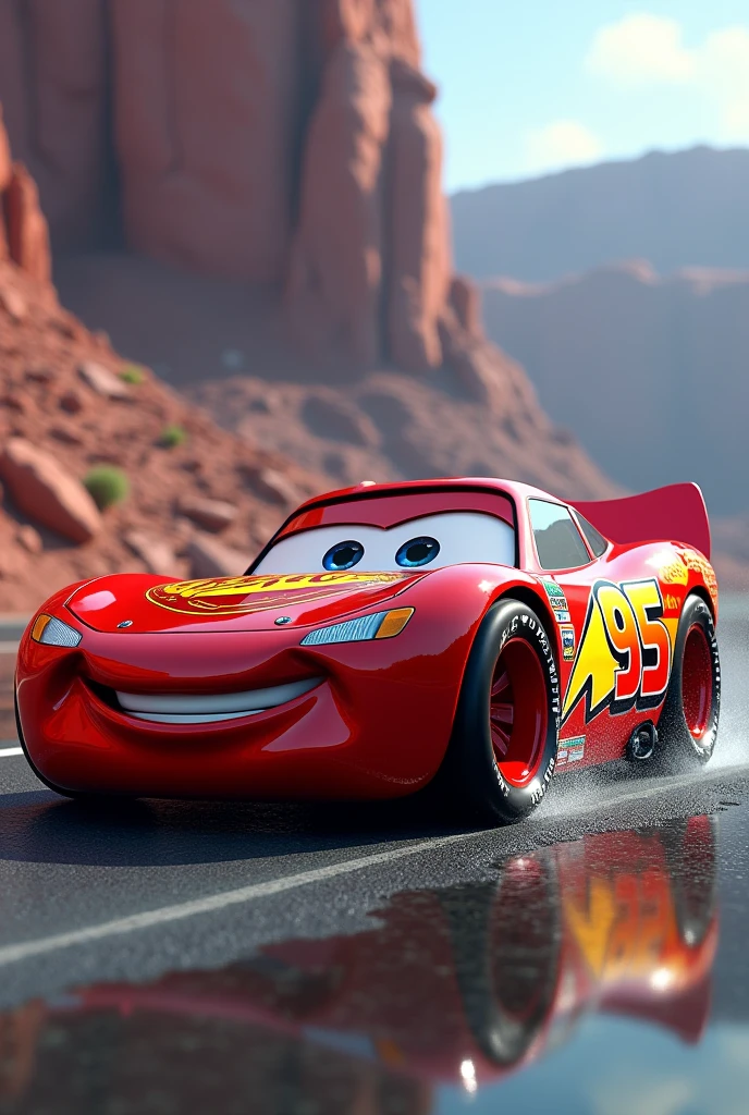 Lightning McQueen, (masterpiece:1.2), best quality, high quality, Highres, (hyper detailed), detailed background, commemorative photograph,
