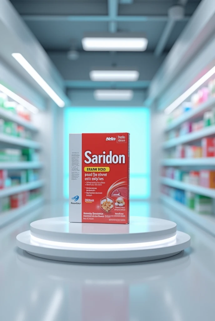 Saridon woman tablet pack 
in medical shop display 