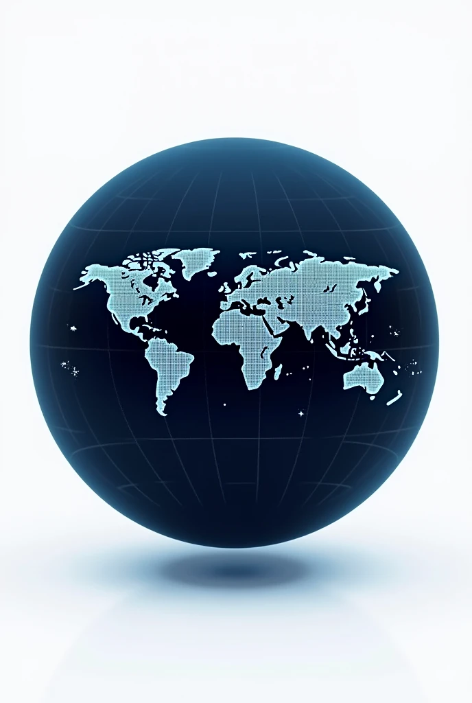 A dark blue oval-shaped world icon with world map and vector lines with white background and no sparkle
