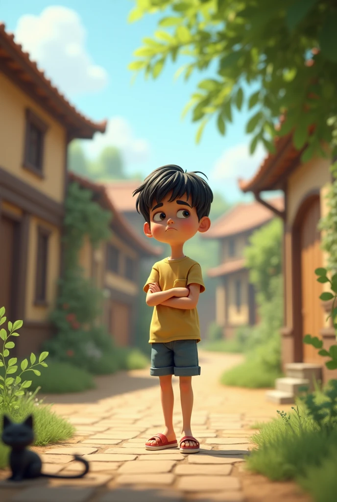 18+Young tall boy sad in village ai 3d image cartoon type cute