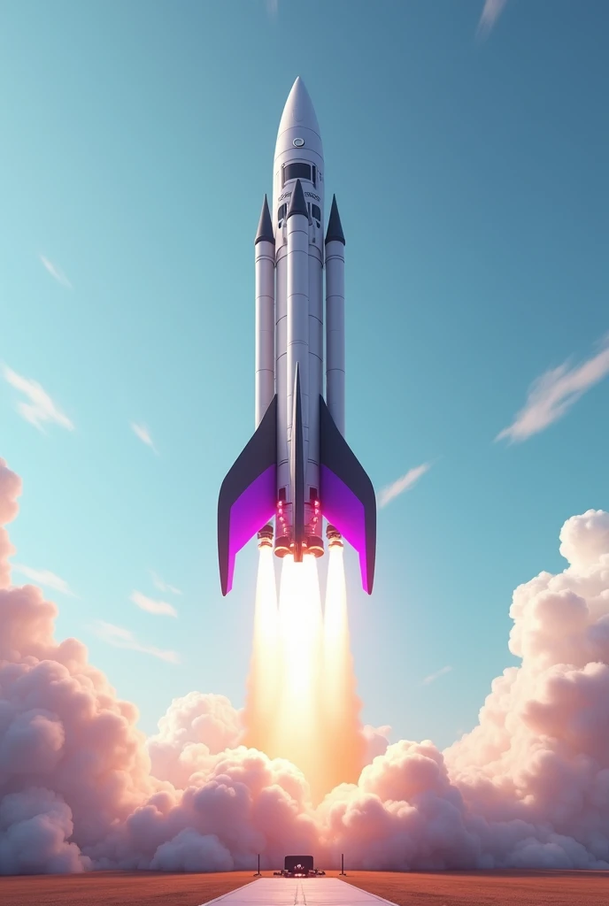 modern rocket with purple details taking off
