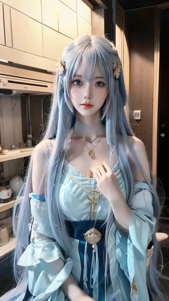anime girl with blue eyes and long hair with a necklace, beautiful anime portrait, smooth anime cg art, 🤤 girl portrait, realistic anime 3 d style, realistic anime artstyle, beautiful anime girl, realistic young anime girl, artwork in the style of guweiz, realistic artstyle, portrait anime girl, detailed portrait of anime girl, anime girl with long hair