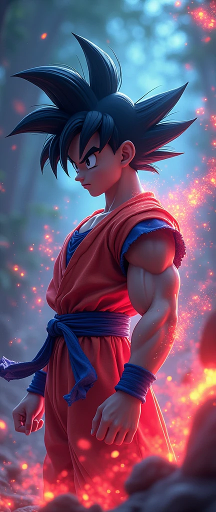 photorealistic, hyper realistic, intricate details, high resolution, high quality, cinematic, depth of field,Manga neon Hyperdetailed wallpaper manga neon Goku Ancient style ancient runes goku Hyperdetailed wallpaper hyperealism photorealistic 7k