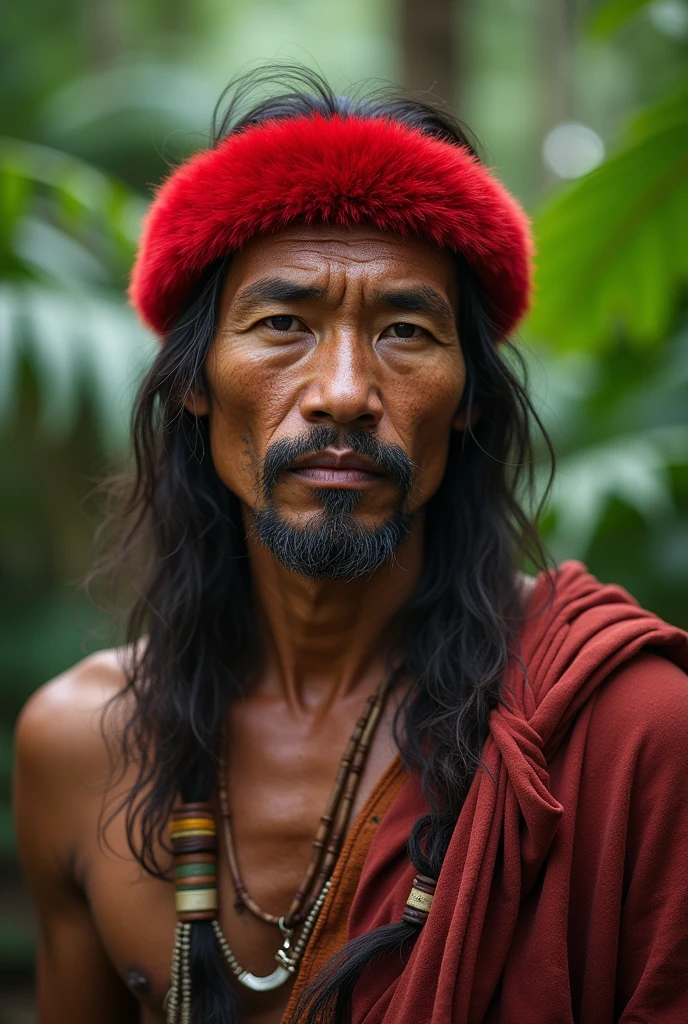 An Alifuru tribe man wearing a red beaver cloth headband