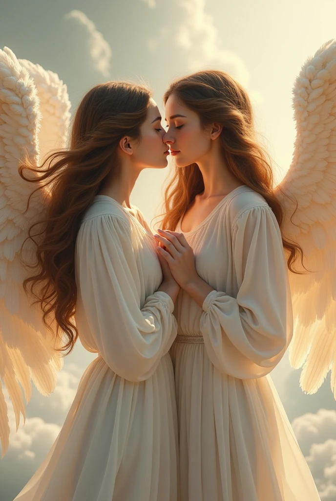 Woman angels with angel wings long brown hair