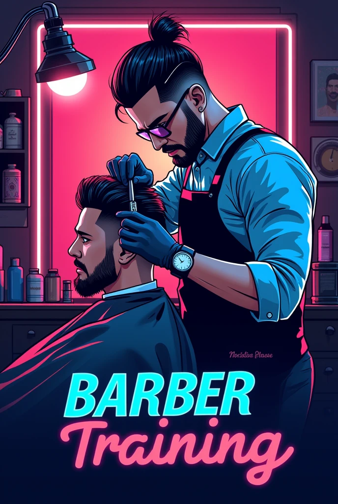 Word barbering course in neon