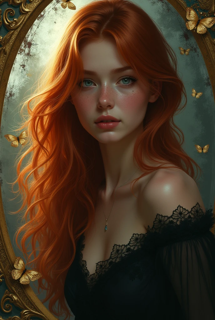 (solo, full body photo:1.3), (action packed:1.3), (haze, fog, mist:1.3), chiaroscuro, best quality, photorealistic, 1woman, (cute), (24yo:1.2), redhead, long ginger hair highly detailed, 1700'S, digital photography, art by artgerm and ruan jia and greg rutkowski surreal painting gold butterfly filigree, broken glass, (masterpiece, sidelighting, finely detailed Fashionable eyes: 1.2) (perfect oval large eyes that gazes at the viewer), beautiful detailed face, blue gorgeous perfect eyes, (blonde hair ponytail), (attractive young woman:1.3), (thick amazing hair), (seductive:1.1), (blushing:1.1)