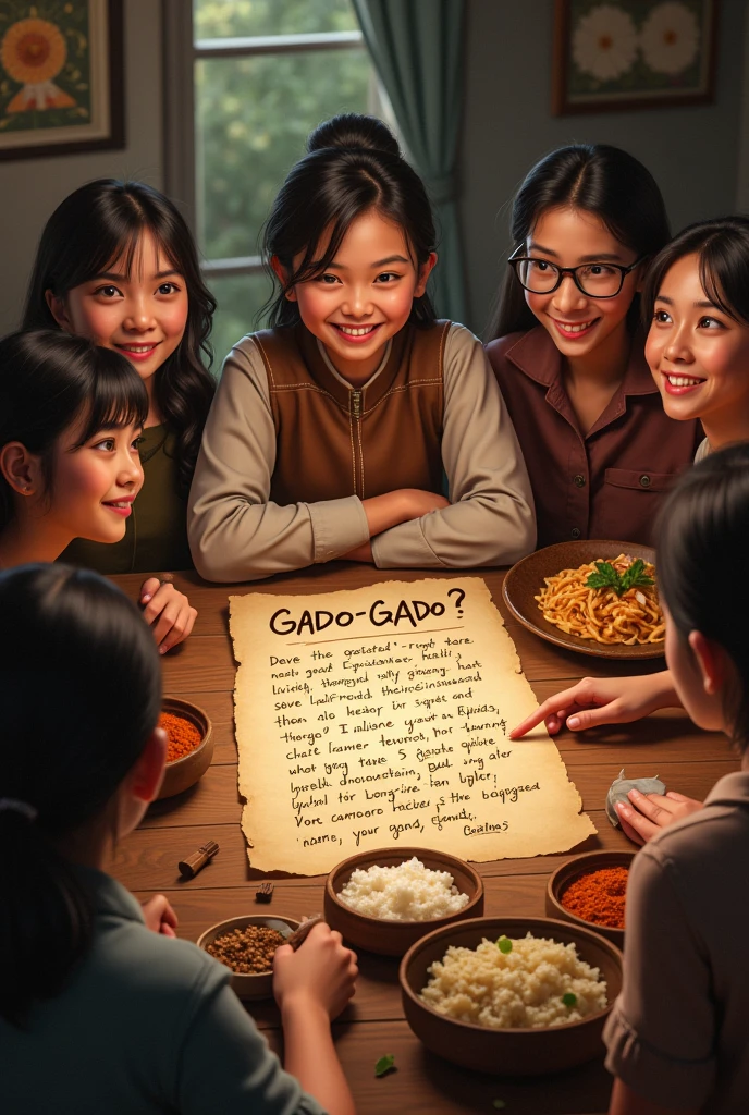 People are confused with the Writing note "What is the history of gado-gado?? Why is it called gado-gado?" The writing uses Indonesian