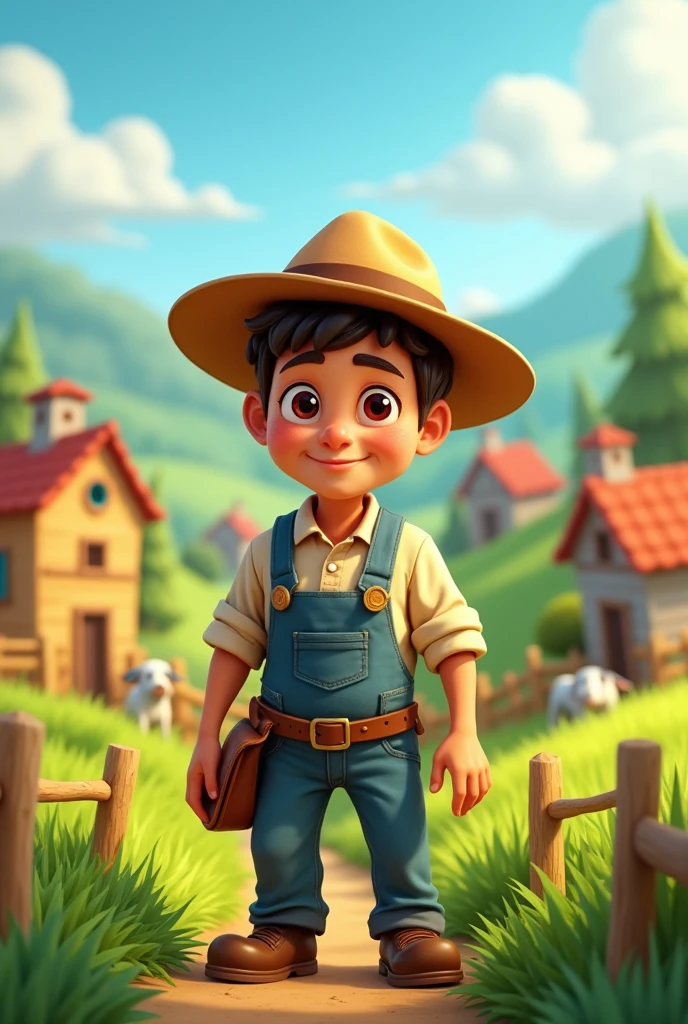 Give me 2D animation YouTube thumbnail
video topic village farmar