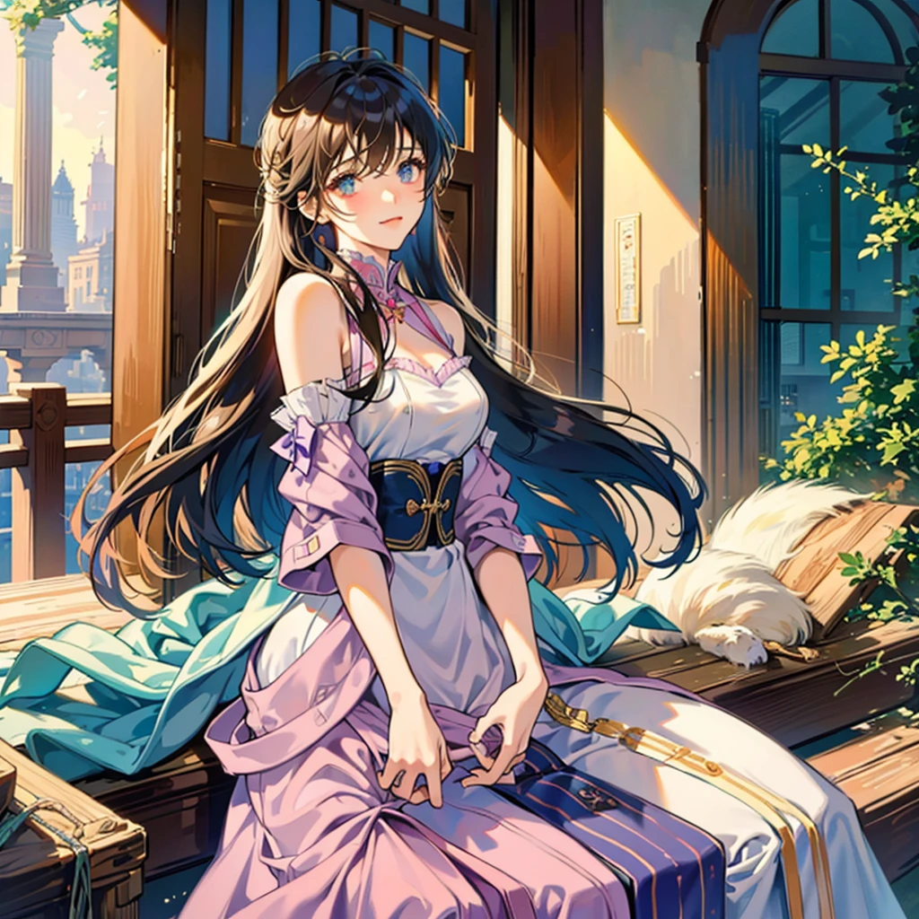 A beautiful young girl and a young master met on campus，Meet and fall in love，Happy and contented，Sweet and warm color，Standing painting style，Exquisite lines，Modern City