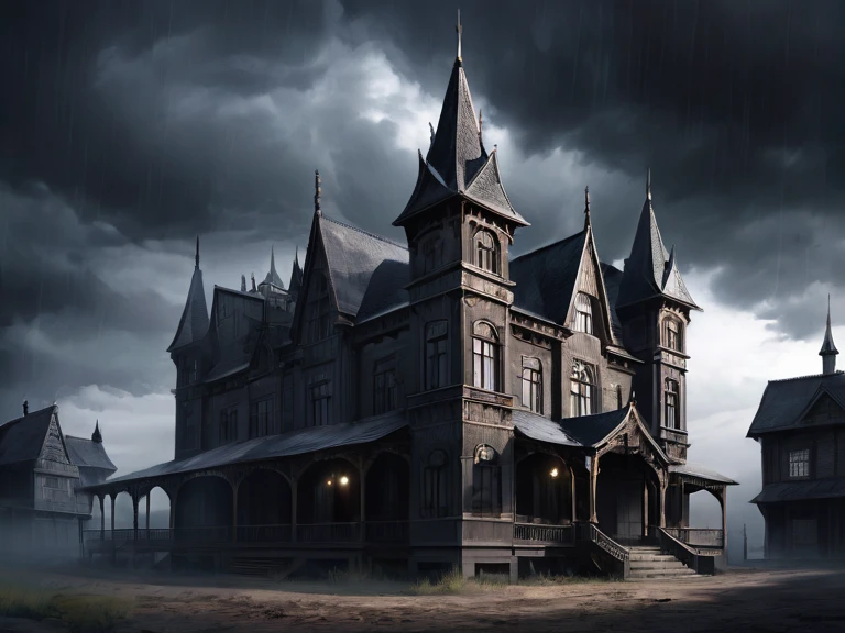 The exterior of the Western-style building,Gothic,It's dark around,There is nothing but a Western-style building.,scared,The weather is dark and cloudy,True Face