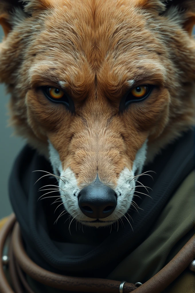 A man's face is like a fox's, and he has many miles