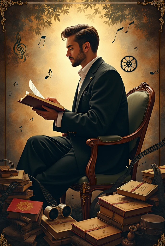 Can you make me a poster for a Facebook profile page about literature?, cinema and music