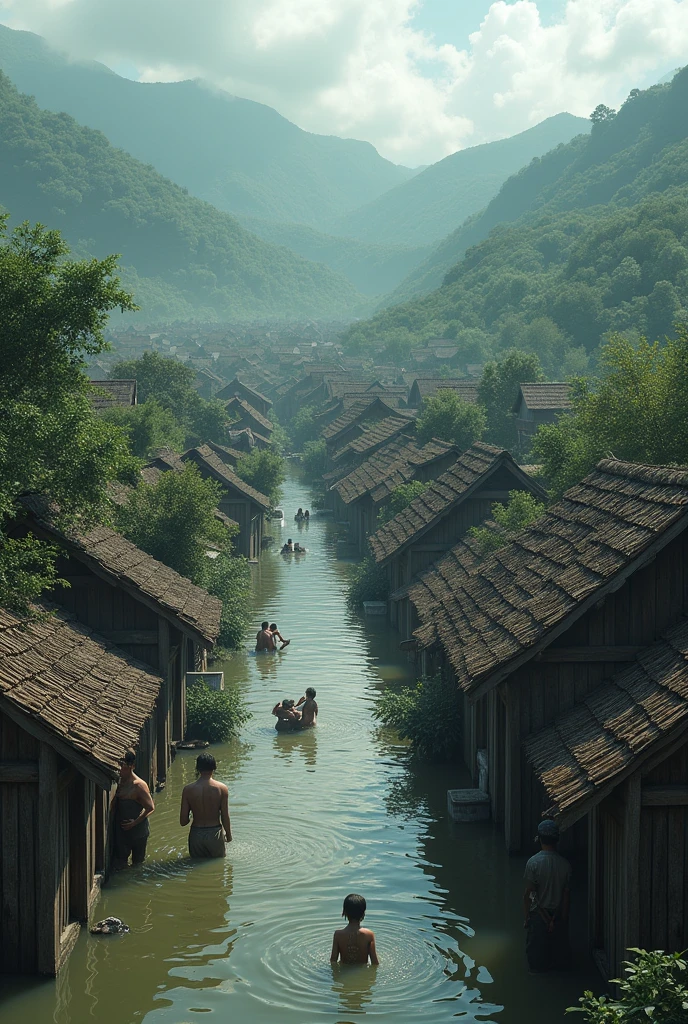 a village is flooding