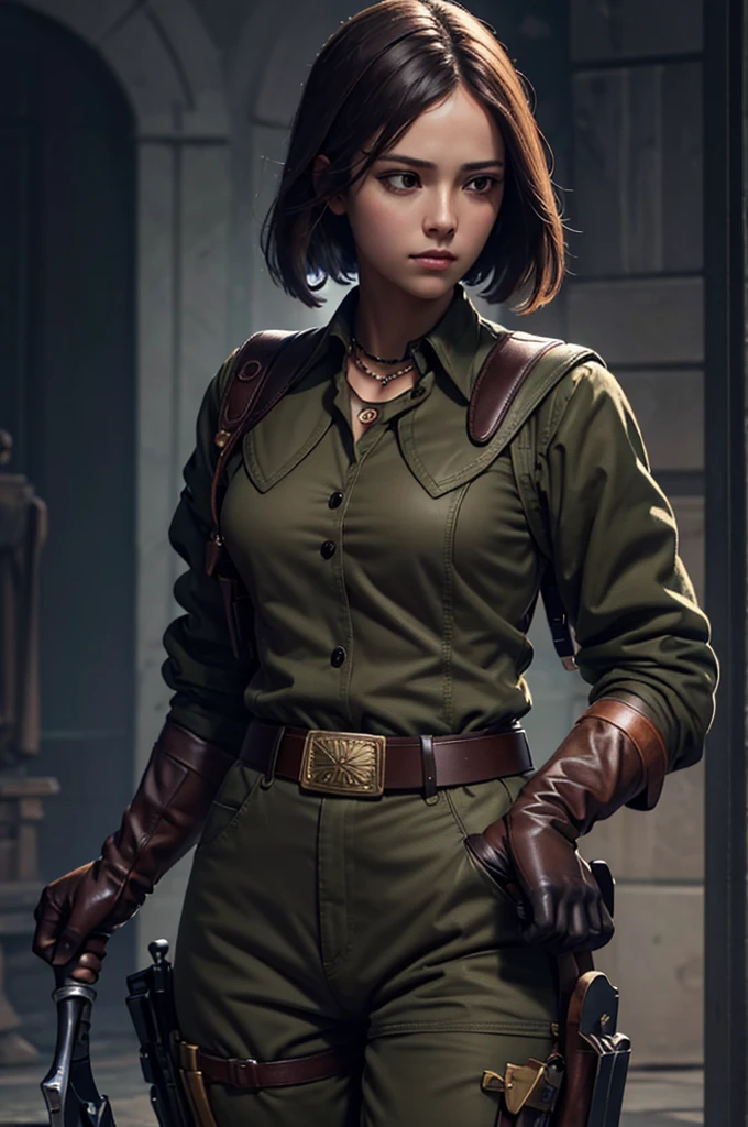 (masterpiece, best quality, high resolution, Unity 8k Wallpaper, Extremely detailed CG:1), (illustration:1.0), 1 Girl,Solitary, whip, Gloves, uniform, army, army ,belt, Necklace, Pants