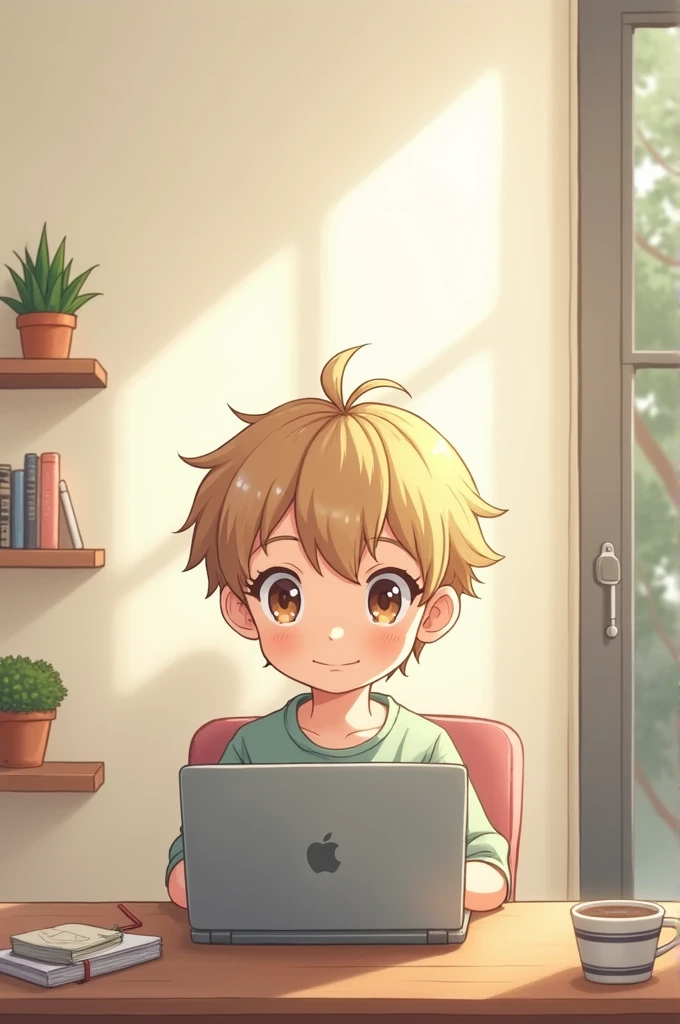 A small anime boy with laptop