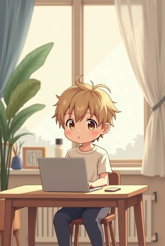 A small anime boy with laptop 