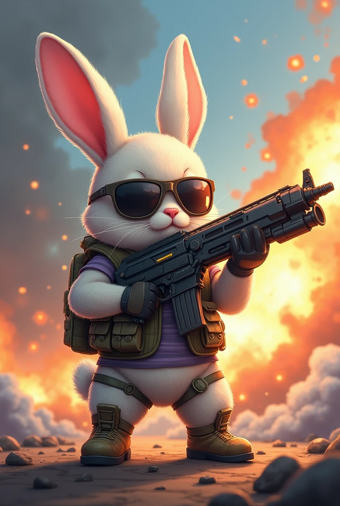 Rabbit Soldier、Beam rifle、Artillery fire、sunglasses、cute