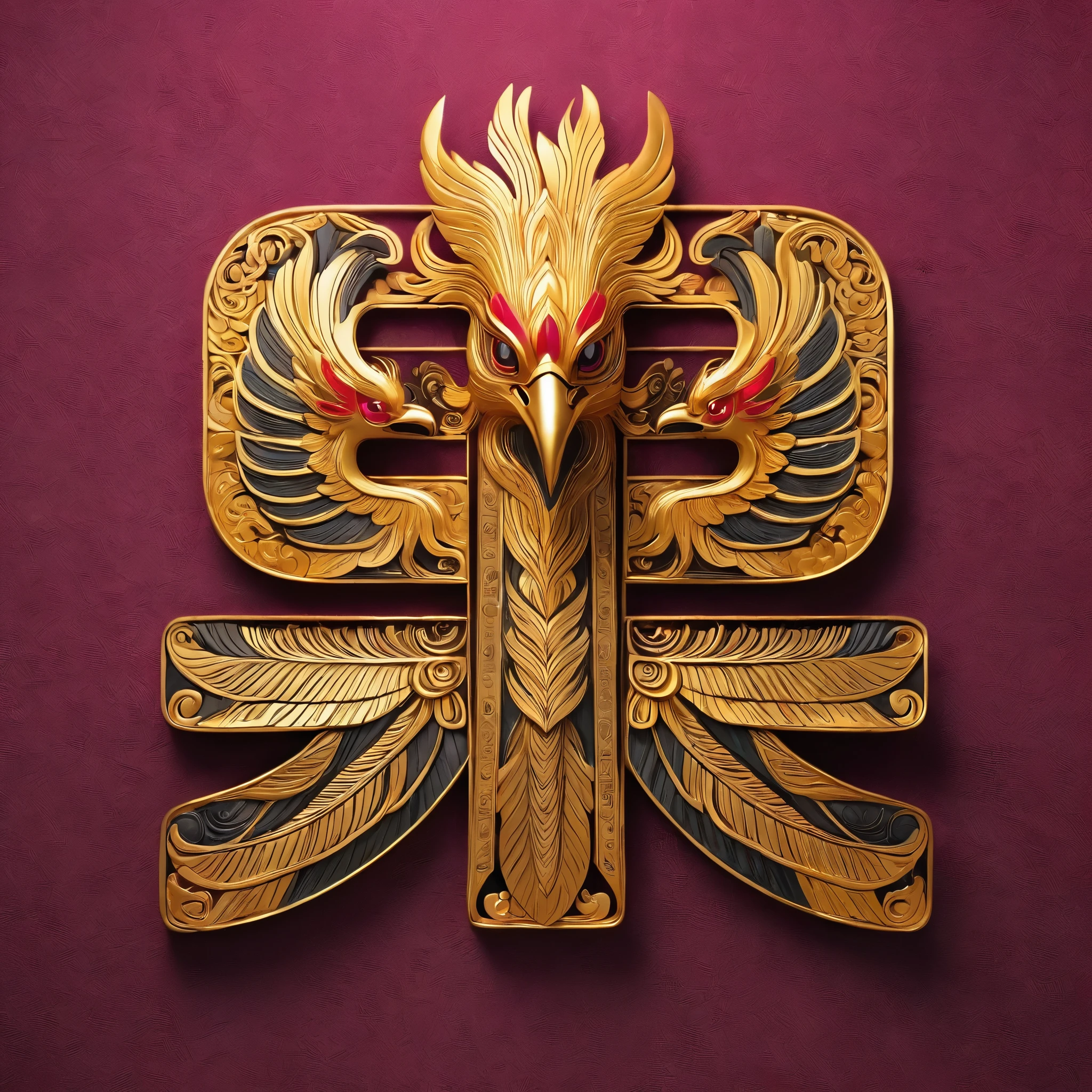 A series of golden phoenix sculptures of the same style from different angles,ruby,Medieval style,