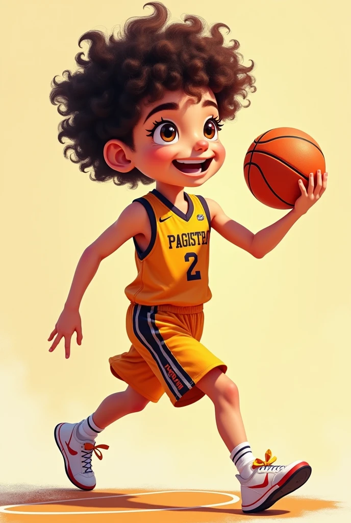 I will give you descriptions create an image based on that , I am  and I am 1.I am 70 cm tall, I play basketball, I have curly hair, I have a mole next to my nose, I am light-colored, I weigh 42 kg and my name is Santiago. 