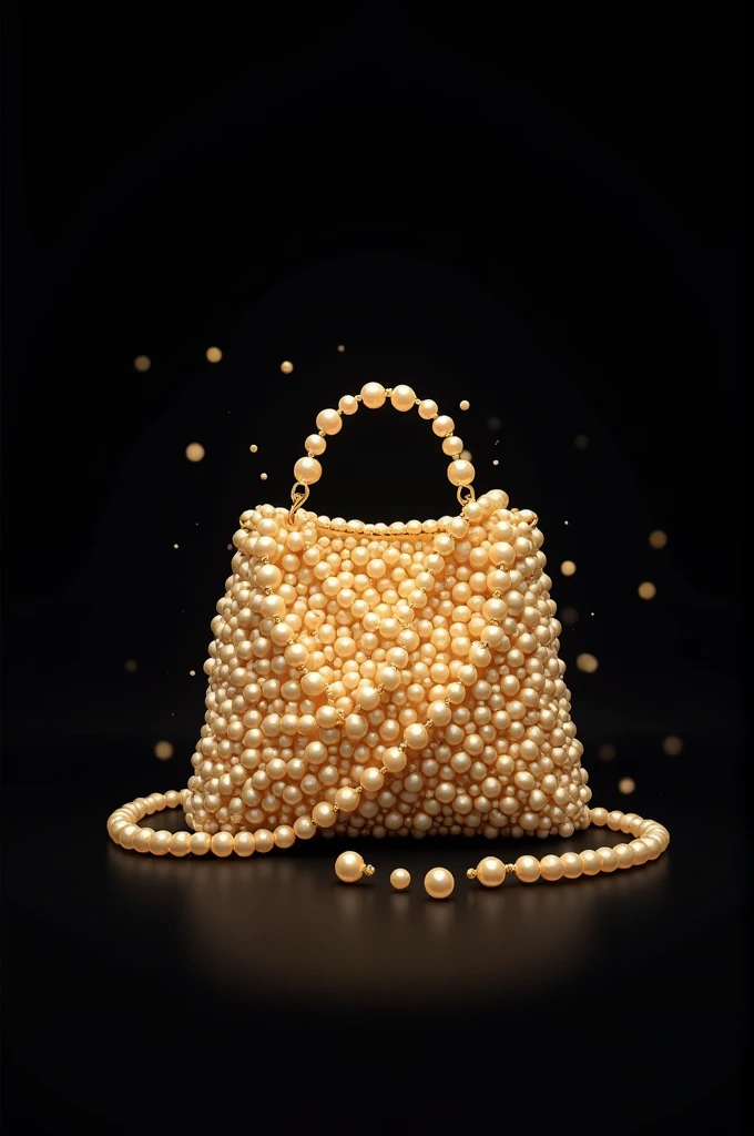 Une illustration réaliste et simple d'un sac à main recouvert de perles de couleur or dans un fond noir