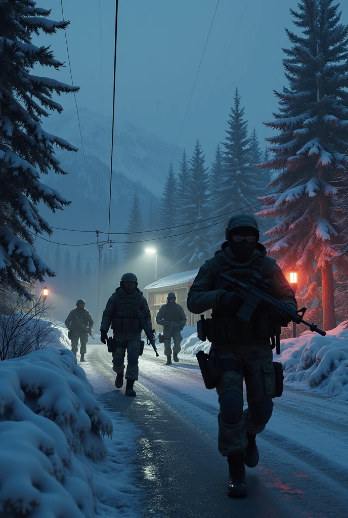 Call of Duty Ghosts infiltrate a secret Russian base at night, 3D game style