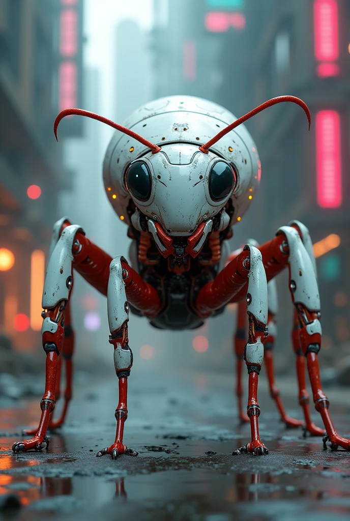 Red ant with white colour cyborg