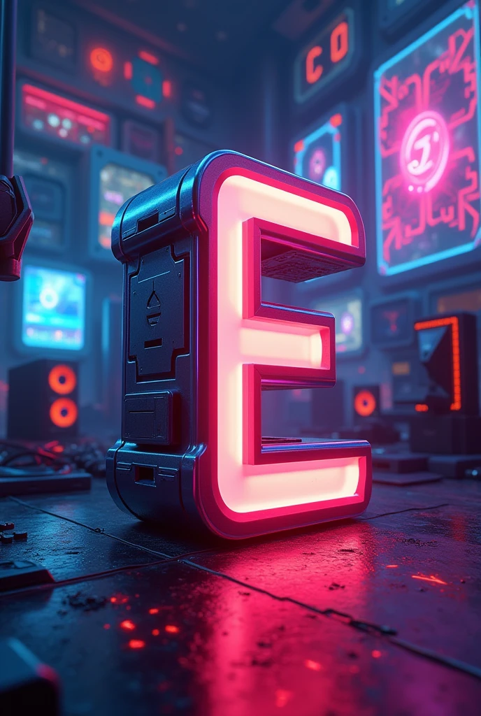 Gaming thambnail with capital E B letter with gaming background with pc
