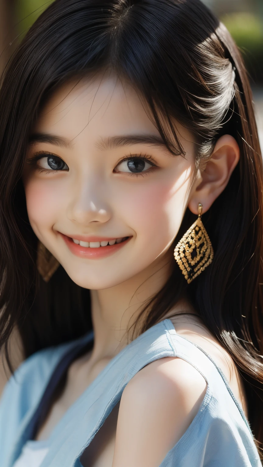 Highest quality, Realistic, 8k, High resolution, Full Color, , (()), (1 person), ( woman), ((smile)), Shortcuts, Earrings