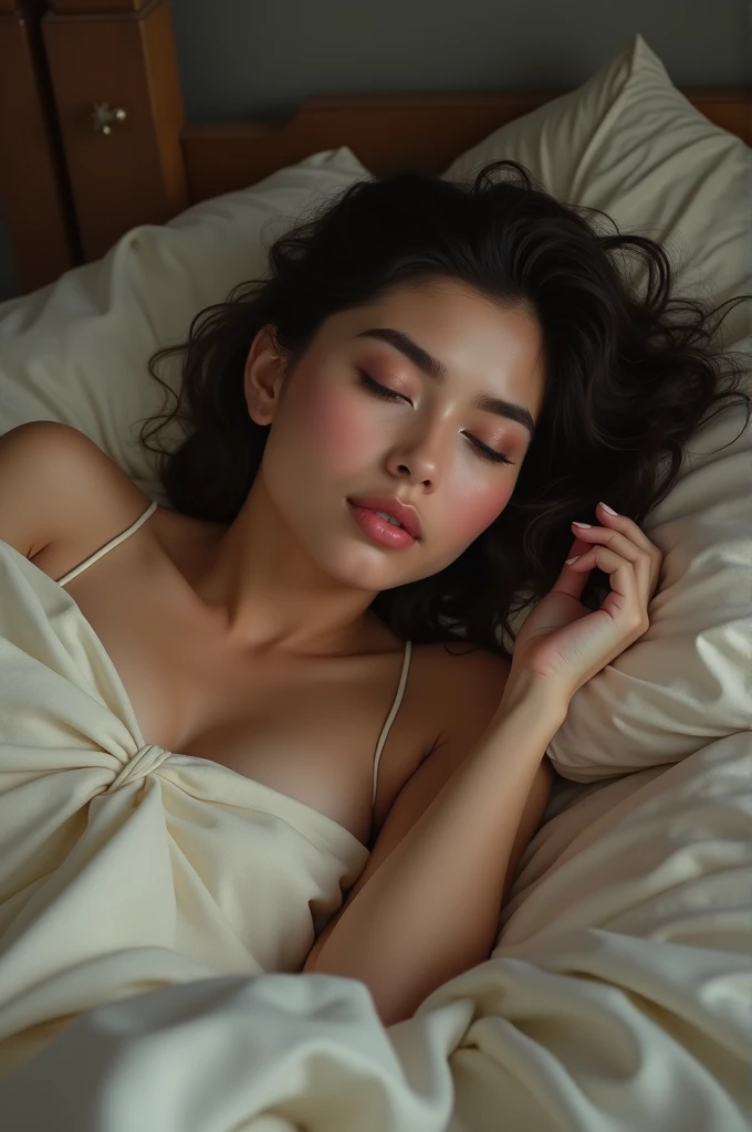 thick lip latina woman sleeping on bed