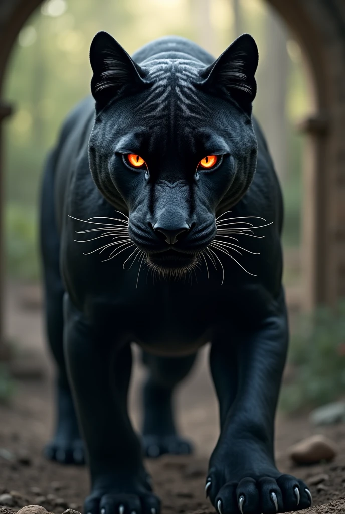 Black panther with in red coloure eyes like a man
