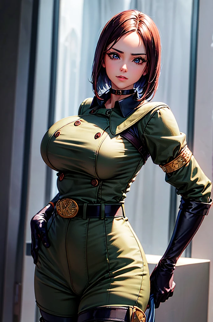 gloves uniform military military uniform belt choker pants whip beauty beautiful girl perfect face huge breasts