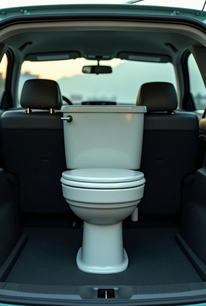 Generate a image with toilet in car in the  back space

