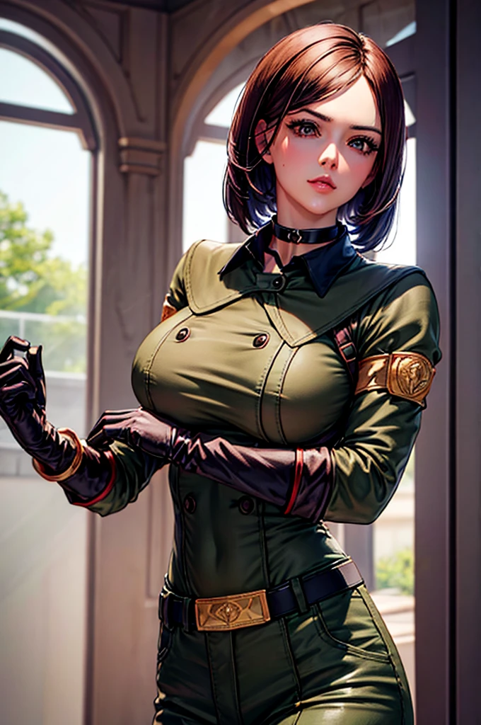 gloves uniform military military uniform belt choker pants whip beauty beautiful girl perfect face huge breasts