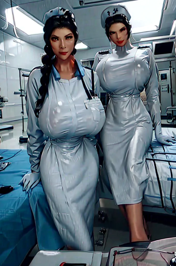 nurse uniform,hospital, latex nurse suit,nurses,busty,elbow gloves,labcoat,black hair woman,red eyes , gigantic ,medical instruments,asian nurse,two nurses,speculum,examination room,oversize ,big ass ,strap on, lay on table ,legs spreaded,giving birth,gyno chair , dentist,Milf,latex,grey uniform,oversize breasts