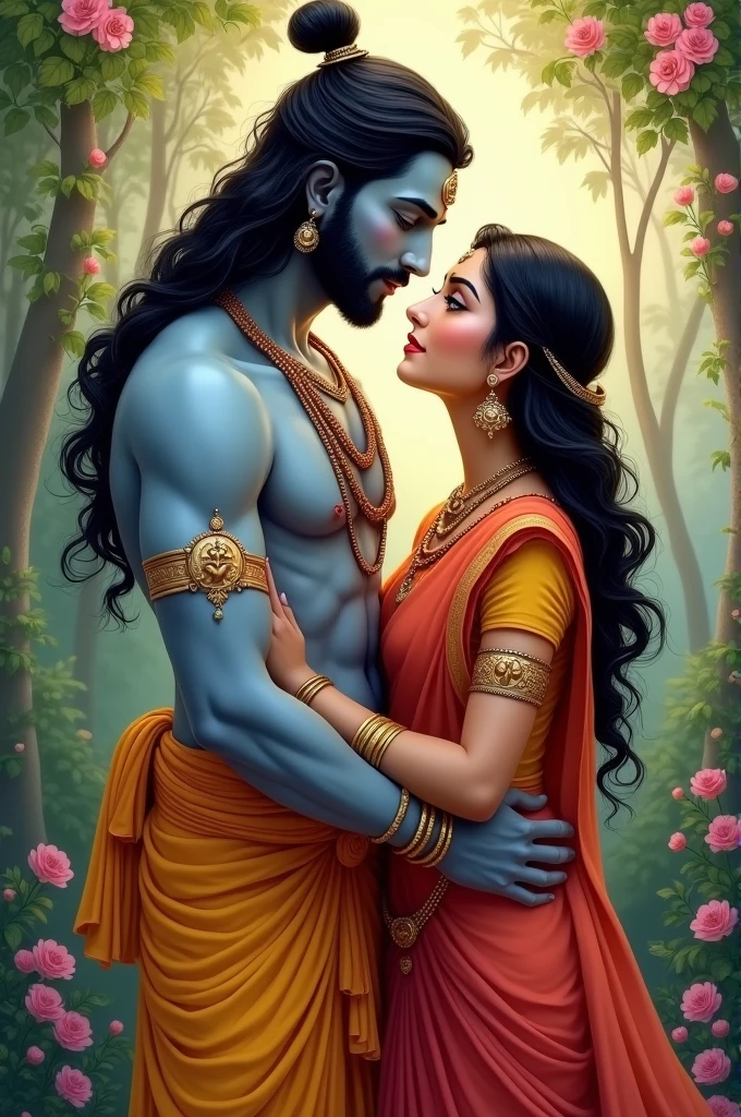 Lovely and romantic photo of Lord Rama and Mother Sita is made with the help of seven colors