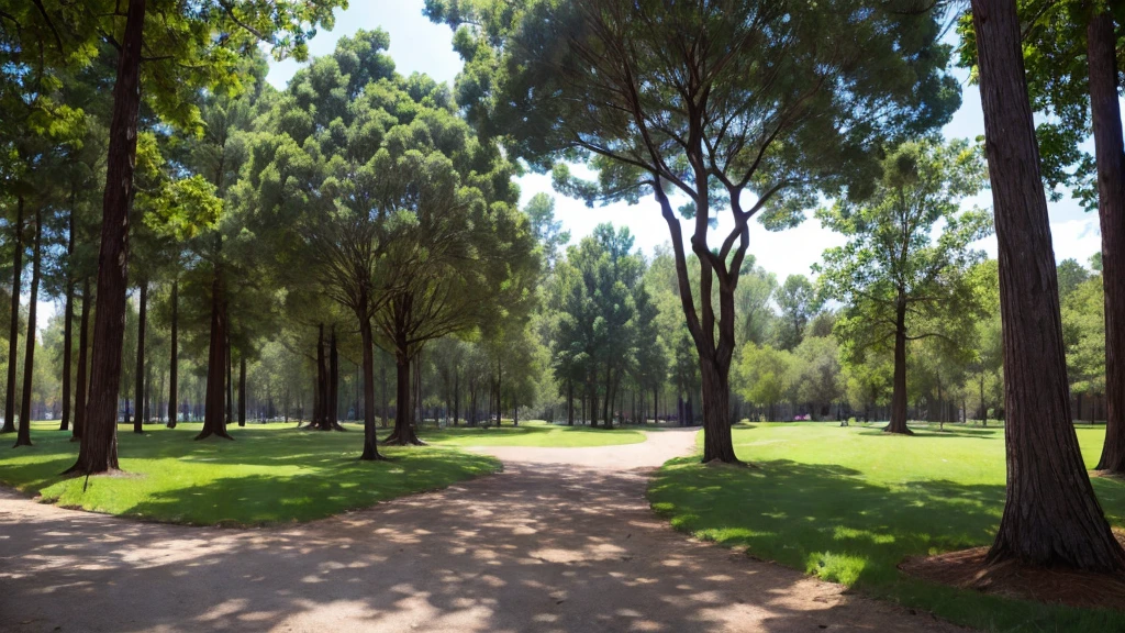 A Forest park. With a lots of tree. It's Noon time.